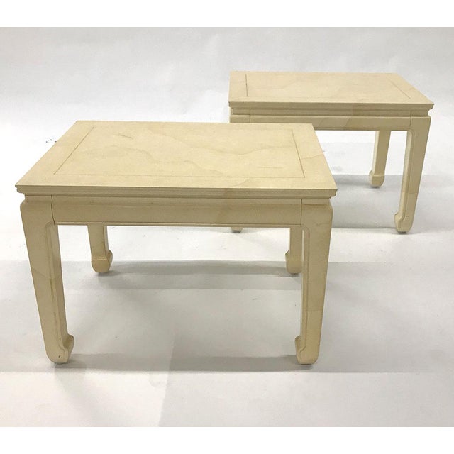 Henredon Henredon Asian Inspired Faux Goatskin Tables — a Pair For Sale - Image 4 of 12