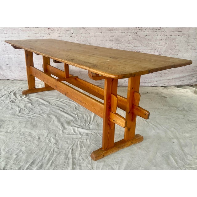 Danish Rustic Pine Dining Trestle Table, 19th Century For Sale - Image 4 of 11