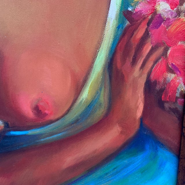 Textile "Two Tahitian Women" — Vibrant Oil Painting on Canvas by Cyndy Ortiz (After Paul Gauguin) For Sale - Image 7 of 12