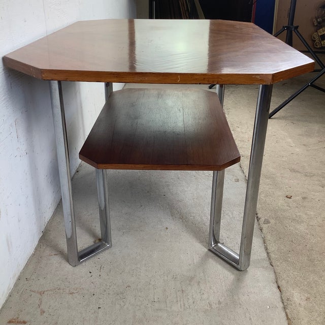Vintage Modern Coffee Table With Bookmatched Veneer Top and Chrome Base For Sale - Image 9 of 12