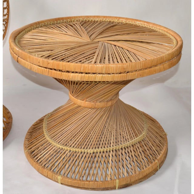 1960s Vintage HandWoven Wicker and Rattan Emmanuelle Peacock Coffee