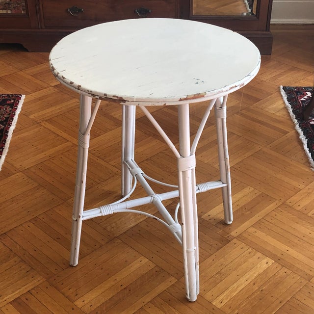 Shabby Chic Antique Painted Bamboo Side Table For Sale - Image 3 of 13