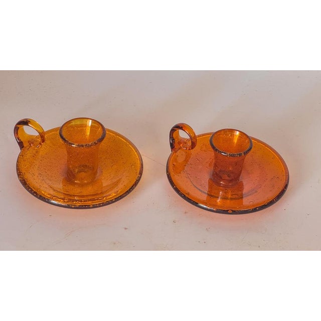 Orange Bubble Glass Candleholders, 1960s, Set of 2 For Sale - Image 4 of 9