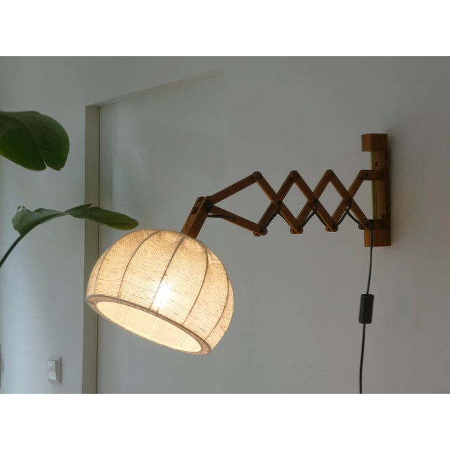 Vintage Scandinavian Extendable Accordion Wooden Lamp with Fabric Shade, 1970s For Sale - Image 3 of 10