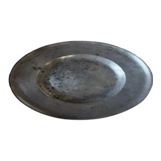 Antique 18th C. European Pewter Charger With Zig-Zag Wiggle Work Initials - Pewter For Sale
