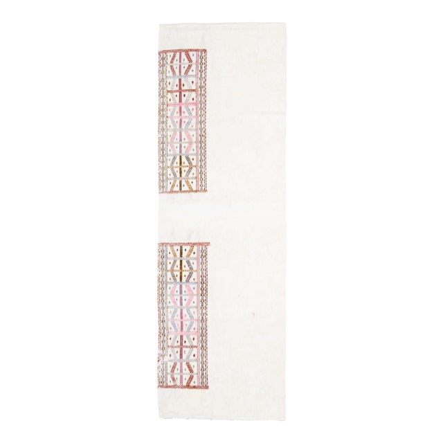 Vintage Turkish Oushak Handmade Wool Cotton White Kilim Runner For Sale