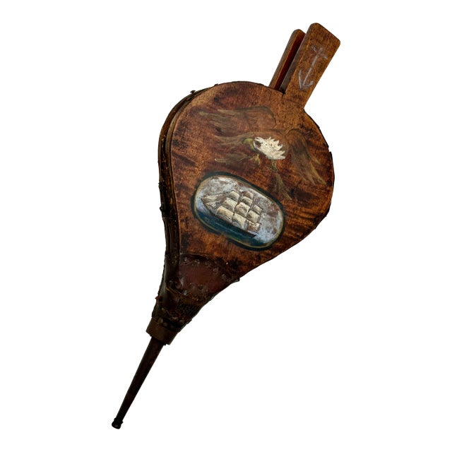Unusual Antique American Rustic Hand Made & Hand Painted Decorated Shipboard Blacksmith Belllows - Circa Mid 1800s For Sale