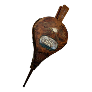 Unusual Antique American Rustic Hand Made & Hand Painted Decorated Shipboard Blacksmith Belllows - Circa Mid 1800s