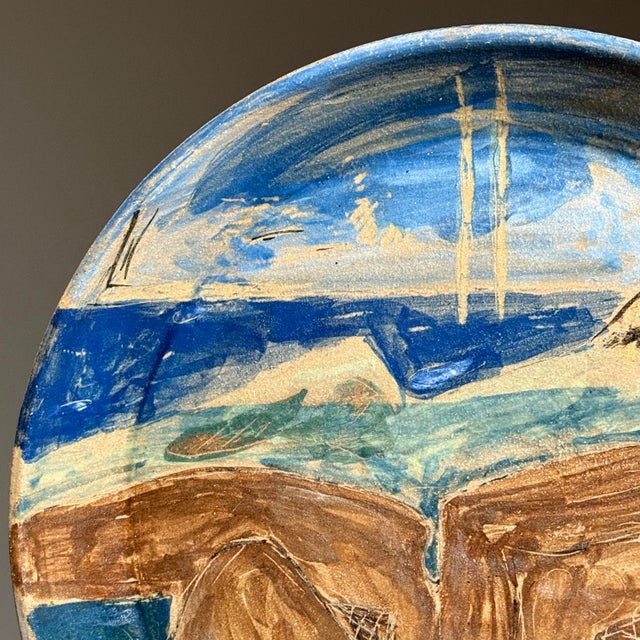 Vintage Expressionist Figurative ‘Alien on Bikini Beach’ Art Plate by Raymonde Desabres, Signed. Signed en verso. In good...