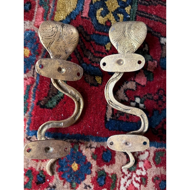 Hollywood Regency Gold Cobra Door Handles- A Pair For Sale - Image 4 of 6
