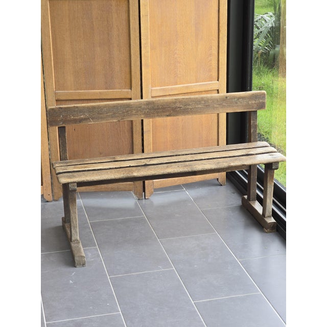 Antique oak school bench. Probably early 20th century. Seat height 39 cm. Suitable for an entryway. Almost adult-sized....