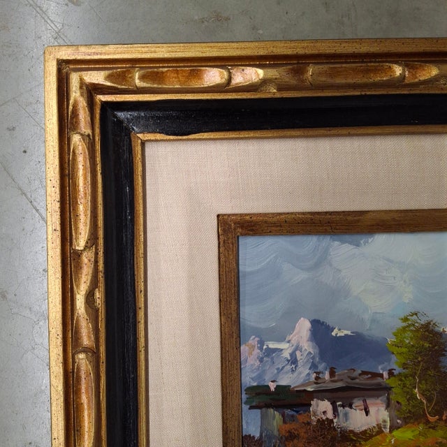 Textile Carlo Mancini, Italian 20th Century, Alpine Cottage Scenes, Oils on Canvas - Set of 2 For Sale - Image 7 of 16