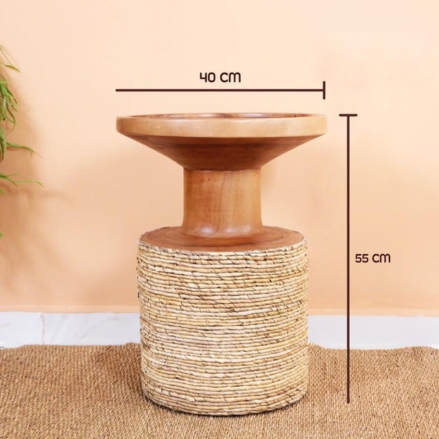 Hara Round Oak Wood Side Table For Sale - Image 9 of 10