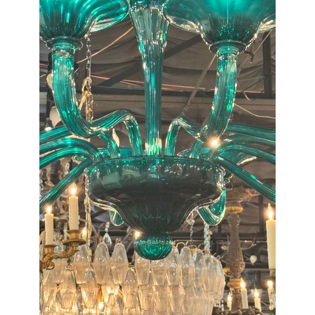 Modern Murano Teal Glass Chandelier For Sale In Dallas - Image 6 of 9