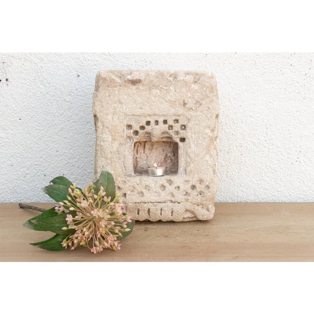 Carved from solid stone, this antique wall niche—traditionally known as a Gokha—was originally embedded into the masonry...