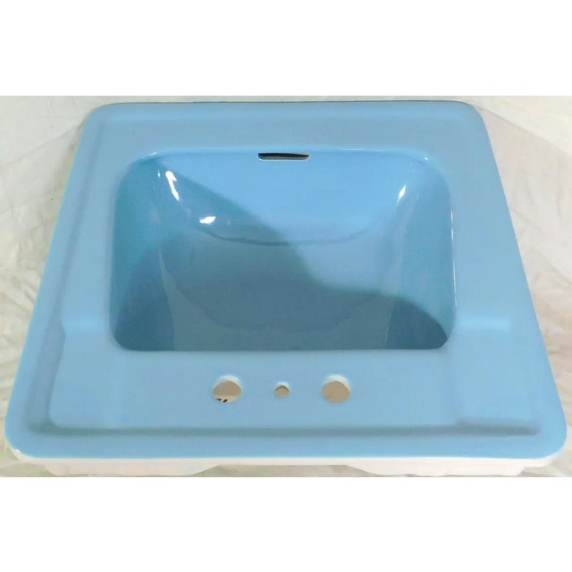 1965 Vintage Unused "Standard" Regency Blue Vitreous China Rectangle Drop-in Sink For Sale - Image 10 of 15