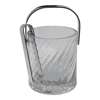 1990s Orrefors Sweden Helena Crystal Fluted Ice Bucket With Detachable Handle 3 Pieces For Sale