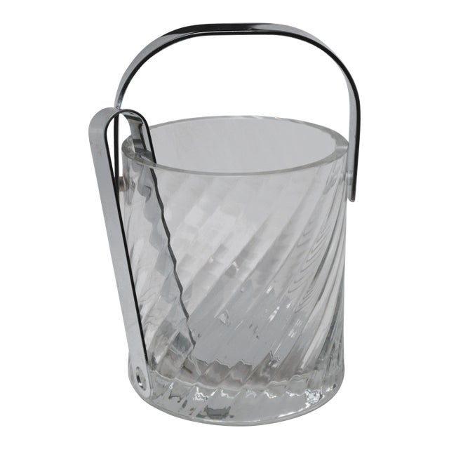 1990s Orrefors Sweden Helena Crystal Fluted Ice Bucket With Detachable Handle 3 Pieces For Sale