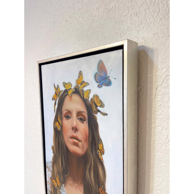 Contemporary Rare by Shana Levenson | Oil on aluminum panel Portrait of a woman with butterflies in her hair. For Sale - Image 3 of 3