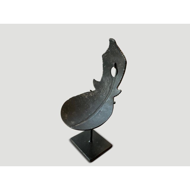 Antique Coconut Wood Rice Spoon on a Stand For Sale In New York - Image 6 of 18