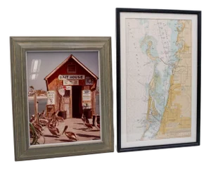 Pair of Framed Clearwater Fl Items Coastal Map & Pelican Photo