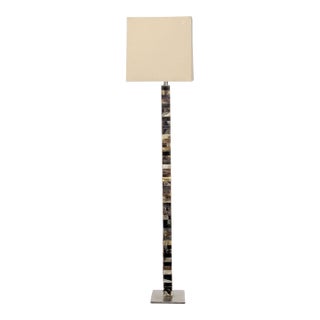 Arteriors Tanner Modern Floor Lamp With Mixed Horn Finish and Square Shade For Sale
