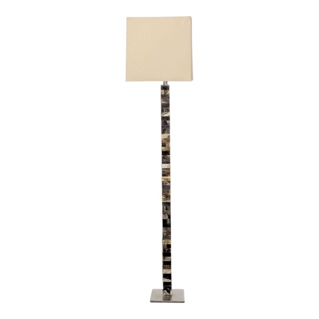 Arteriors Tanner Modern Floor Lamp With Mixed Horn Finish and Square Shade For Sale