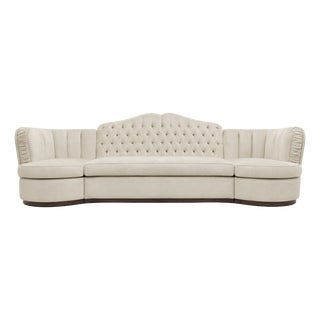 Hollywood Regency Cream Tufted Sofa by Dorothy Draper For Sale