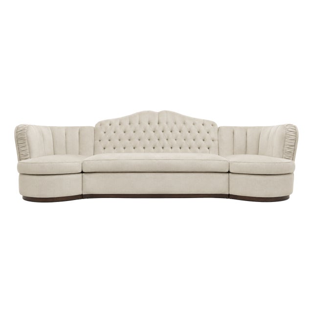 Hollywood Regency Cream Tufted Sofa by Dorothy Draper For Sale