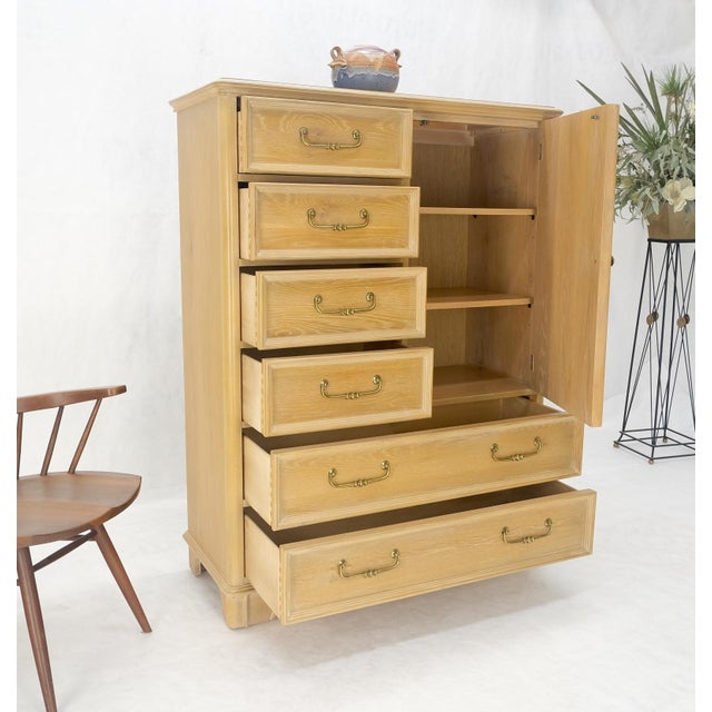 Pickled Oak 6 Drawers Two Door Compartment Chifforobe Chest Dresser Cabinet MINT For Sale - Image 9 of 12