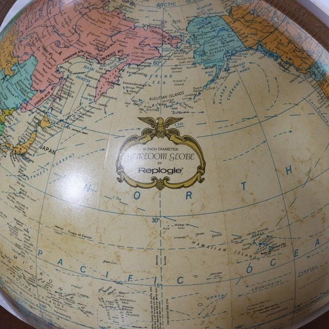 Large MCM Replogle Floor Model Lighted World Globe on Walnut Base Signed 20thC For Sale - Image 11 of 11