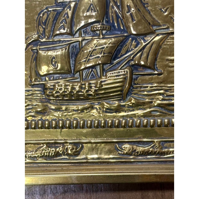 Vintage English Embossed Brass Wall Plate For Sale - Image 4 of 4