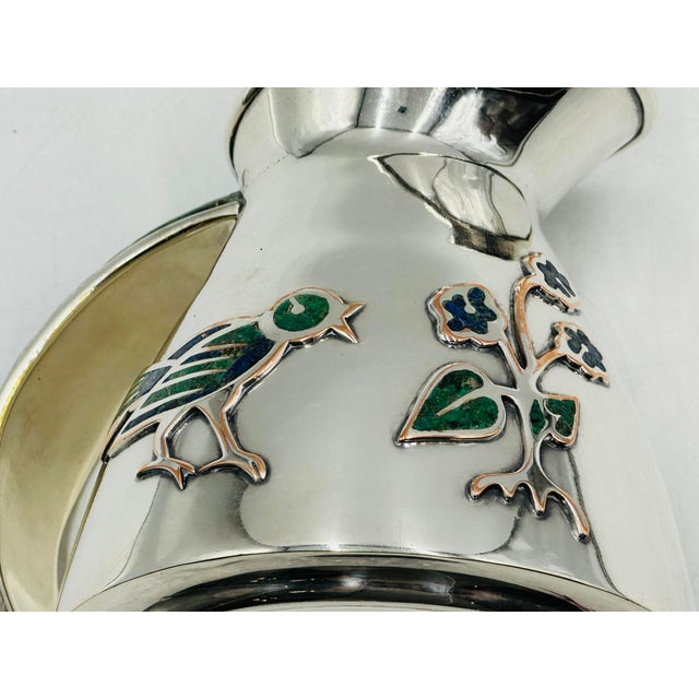 1960s Los Castillo Taxco Malachite & Silver Plate Bird Pitcher For Sale - Image 13 of 15