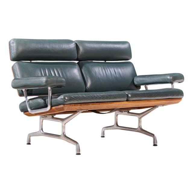 Charles & Ray Eames for Herman Miller Model Es108 Mid Century Walnut and Leather Two-Seat Sofa For Sale