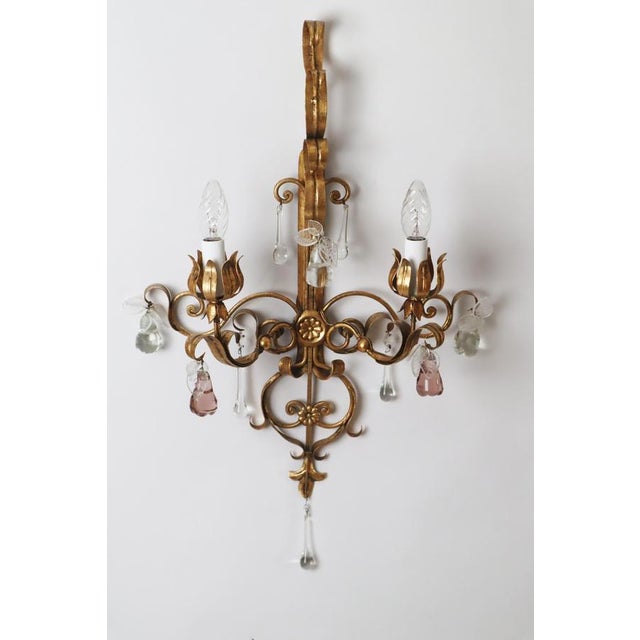 Pink Golden Wall Lights with Pink Glass Fruit from Palwa, 1960s For Sale - Image 8 of 18
