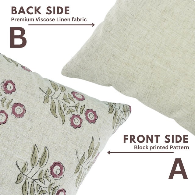 Fabdivine Handmade Block Printed Cushion Cover 16x16 Inch Viscose Linen-Neha For Sale - Image 4 of 5
