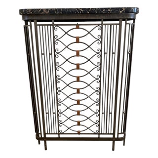 Vintage Metal Radiator Cover Console Table Black Real Marble Entryway Stand For Sale