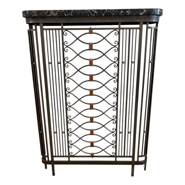 Vintage Metal Radiator Cover Console Table Black Real Marble Entryway Stand For Sale