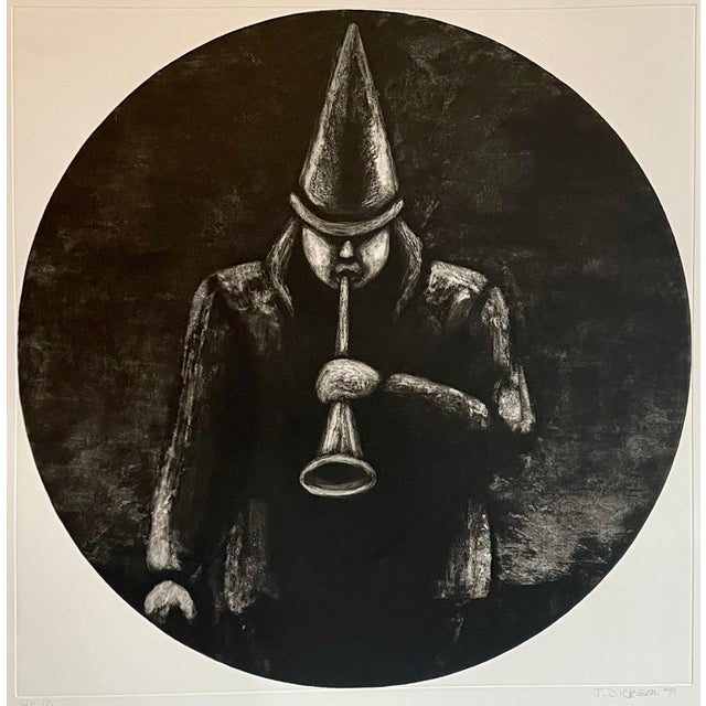 Jane Dickson, Jane Dickson Aquatint Etching Reveler Tooting Her Own Horn NYC Feminist Artist, 1991 For Sale