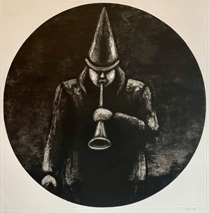 Jane Dickson, Jane Dickson Aquatint Etching Reveler Tooting Her Own Horn NYC Feminist Artist, 1991
