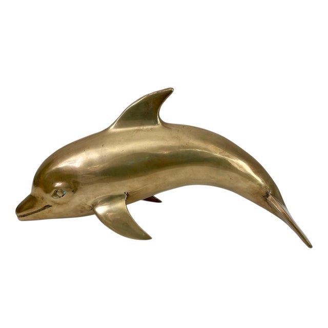 Vintage Large Brass Mid Century Dolphin Figurine Sculpture, 14" For Sale - Image 4 of 6