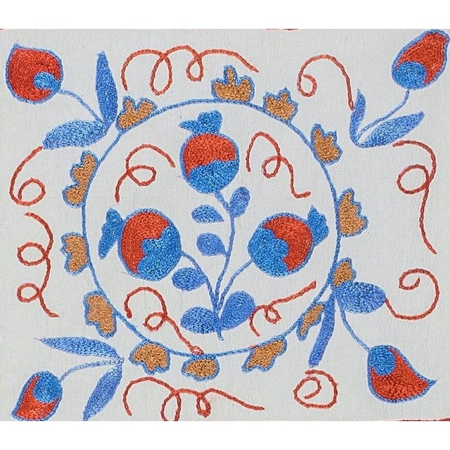 Decorative cushion cover made of hand embroidery silk on linen background, flowers and vine motifs, linen backing with...