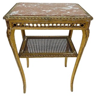 Rectangular Gilded Wood Side Table with Marble Top For Sale