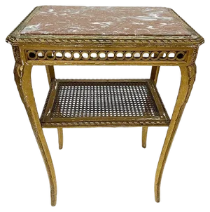 Rectangular Gilded Wood Side Table with Marble Top