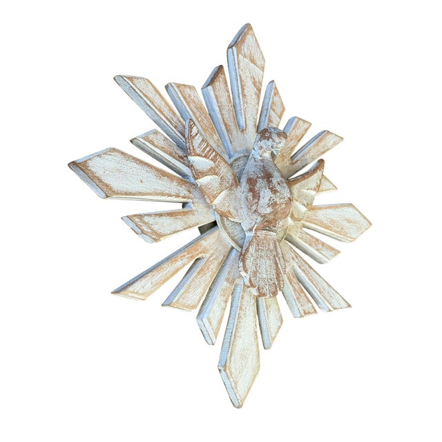 Superb Holy Spirit wall art featuring a hand-carved wooden dove in a radiant sunburst design. Painted in white, this...