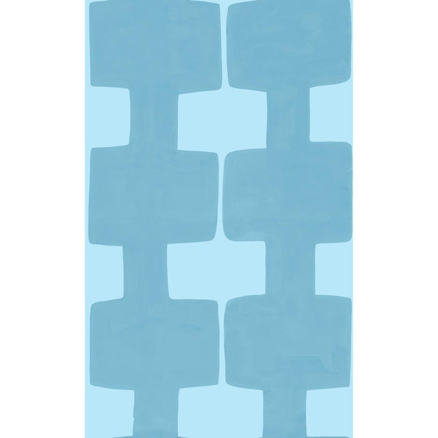 Art Deco Modern Blocks Wallpaper by Paule Marrot in Cerulean For Sale - Image 3 of 3