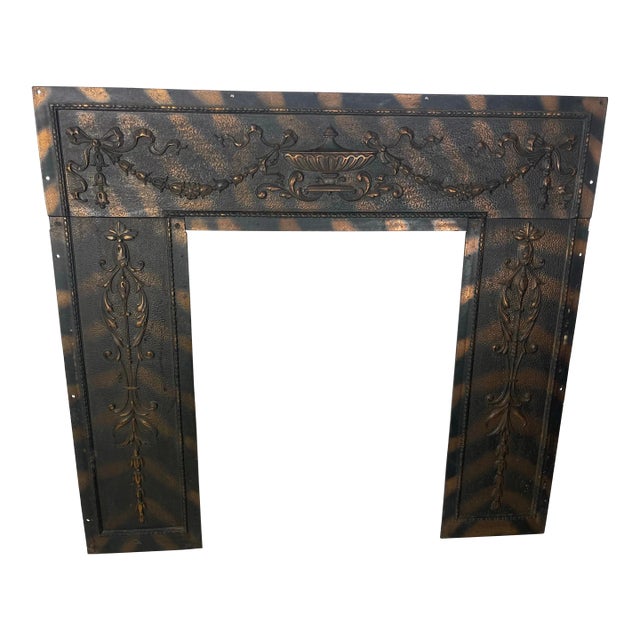 Arts and Craft Cast Iron Urn/Floral Fireplace Surround For Sale