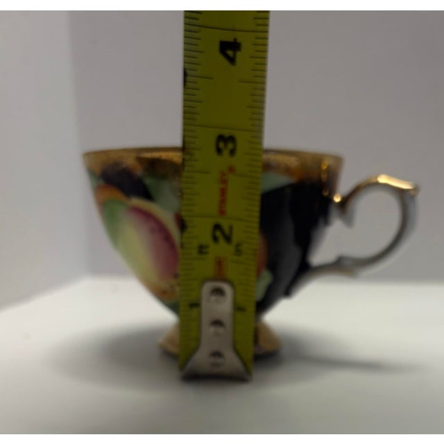 Vintage Hand Painted Japan Teacup and Saucer, Black and Gold Fruit Tea Cup, Art Deco Hollywood Regency Porcelain For Sale - Image 10 of 10