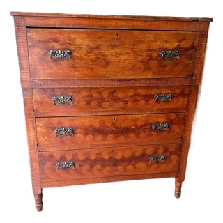 Antique Federal Style Burled Wood Tiger Maple Chest of Drawers For Sale