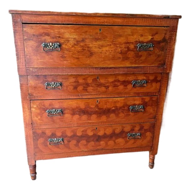 Antique Federal Style Burled Wood Tiger Maple Chest of Drawers For Sale